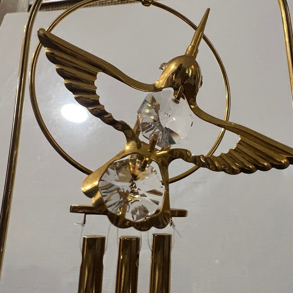 24K Gold Plated Hummingbird Crystal Figurine on Stand - Picture 3 of 7